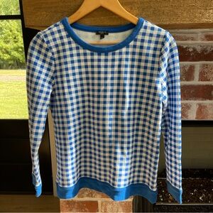 Talbots Blue and White Gingham crewneck sweatshirt size Small Petite